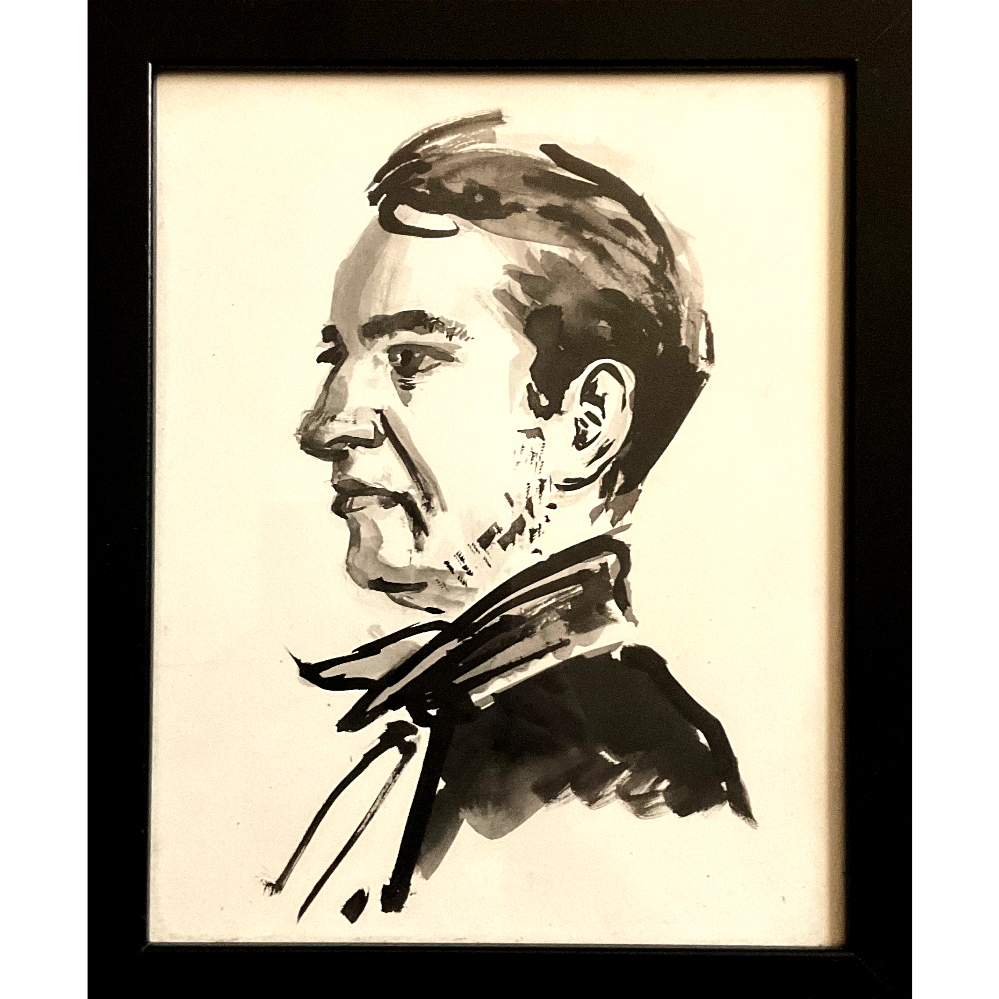 A framed (9" x 11") sumi ink portrait on paper of Floyd Dell by Dmitry Samarov. (c. 2016)