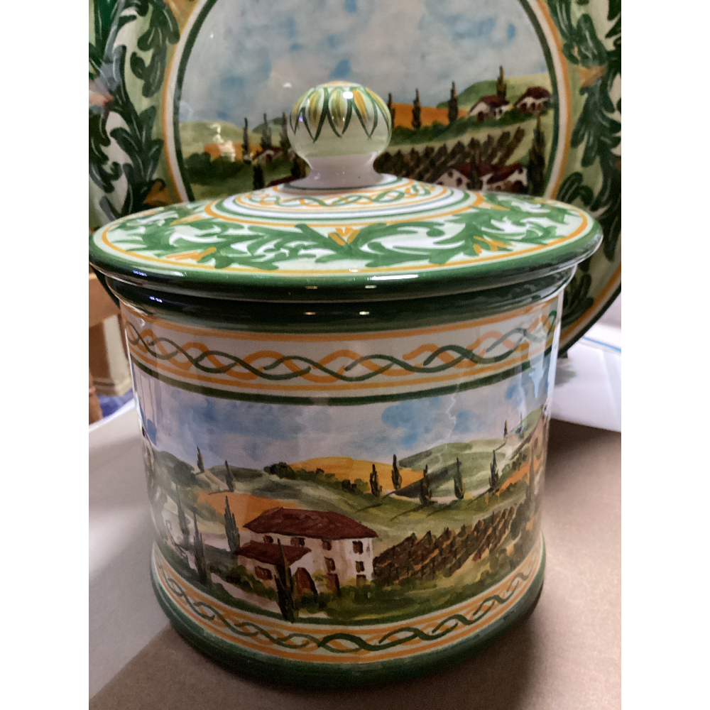 Italian biscotti ceramic jar with lid