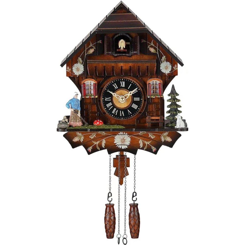 Kintrot Cuckoo Clock Antique Black Forest House Clock Tranditional Wooden Pendulum Quartz Wall Clock