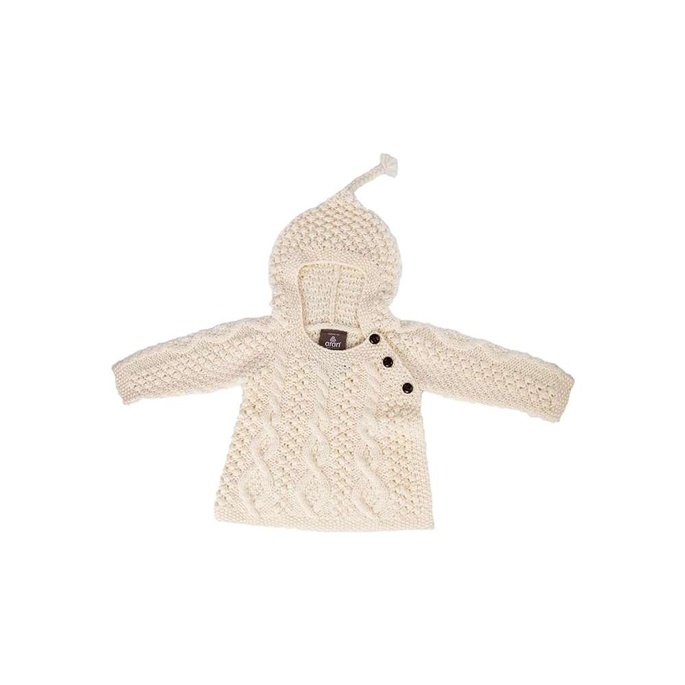 Carraig Donn 100% Merino Wool Baby Hoodie With Side Fastening Buttons Natural 12-18 months