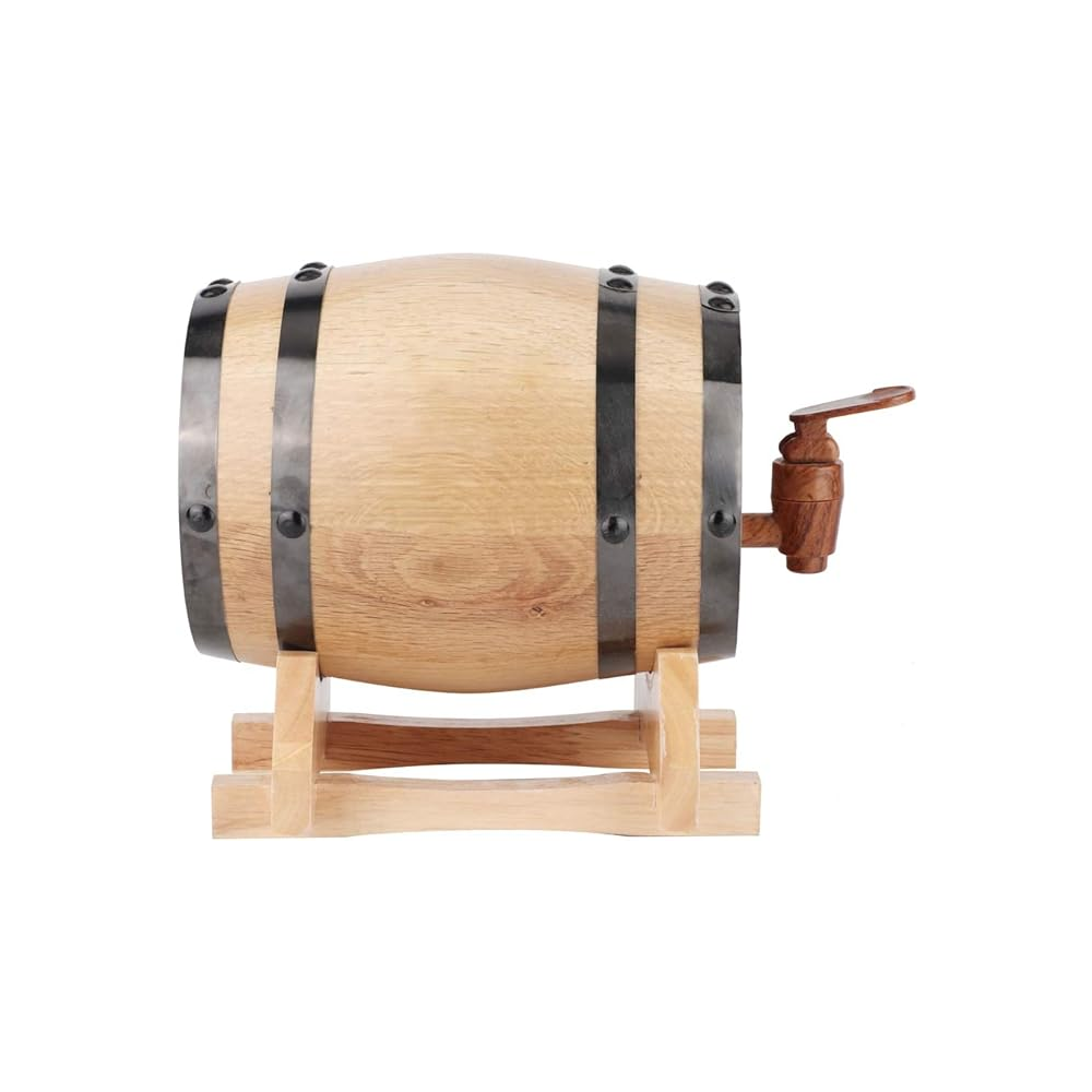 1 Liter Whiskey Barrel, Vintage Oak Wine Barrel Dispenser with Wooden Stand and Tap, Mini Tabletop Drink Dispenser Barrel for Party, Whiskey, Bourbon, Vodka, Rum, Cocktail (Black Hoop)