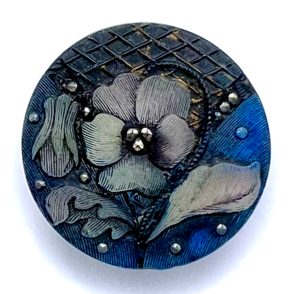 Lovely large Lacy glass pansy button.