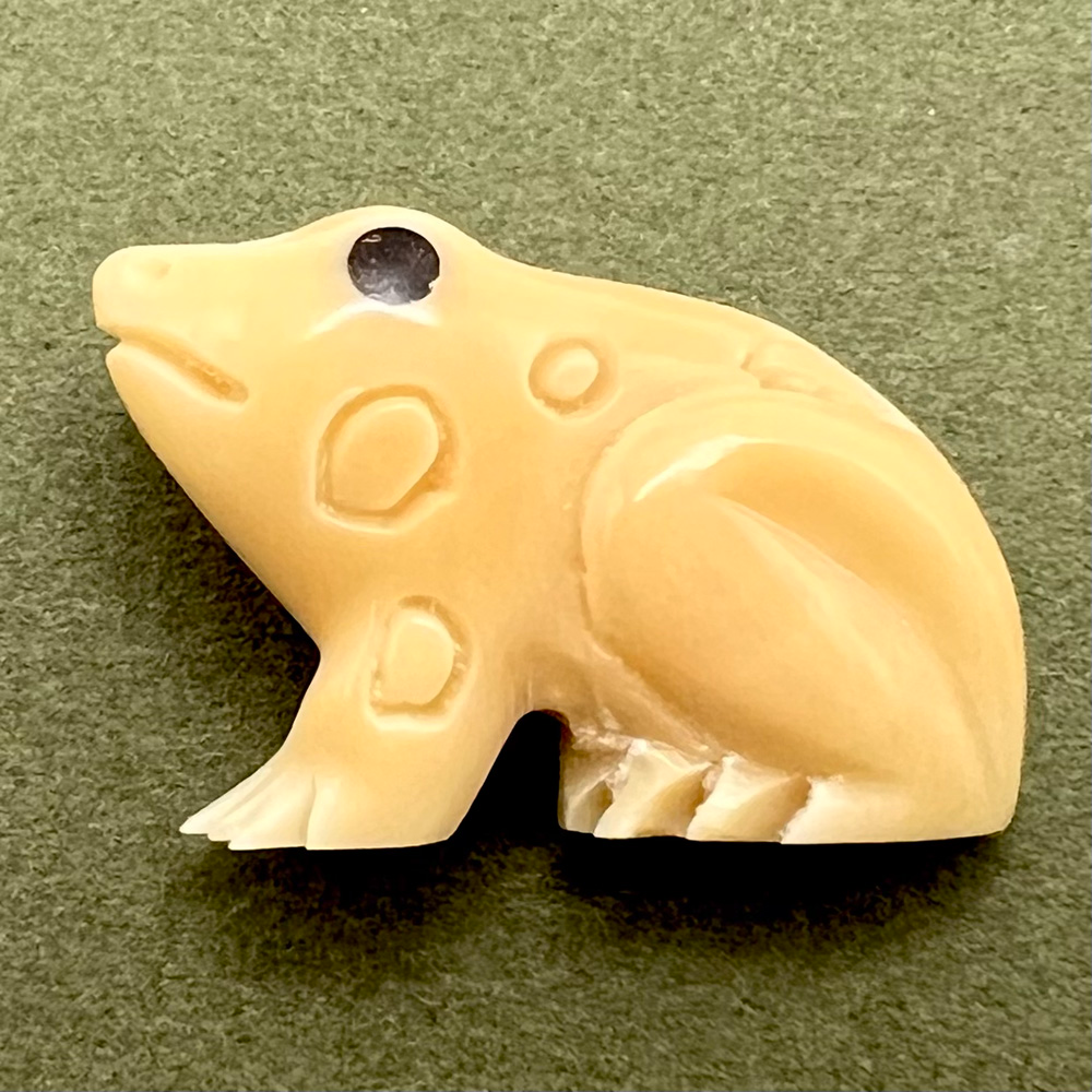 Realistic toad vegetable ivory button.