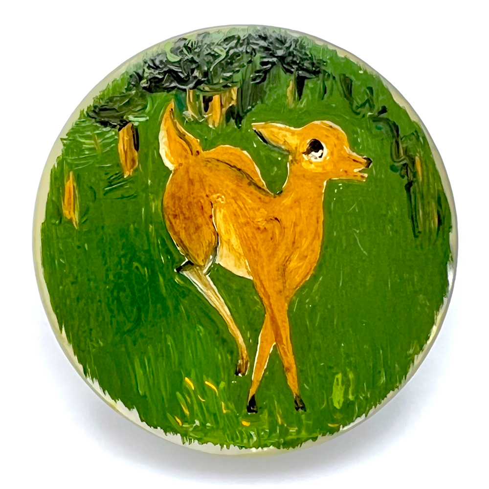 Hand-painted button of a fawn.