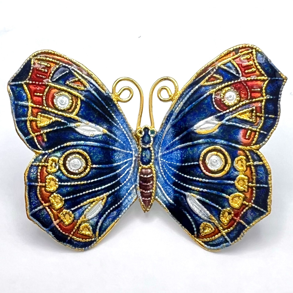 Extra large modern enamel button of realistic butterfly.