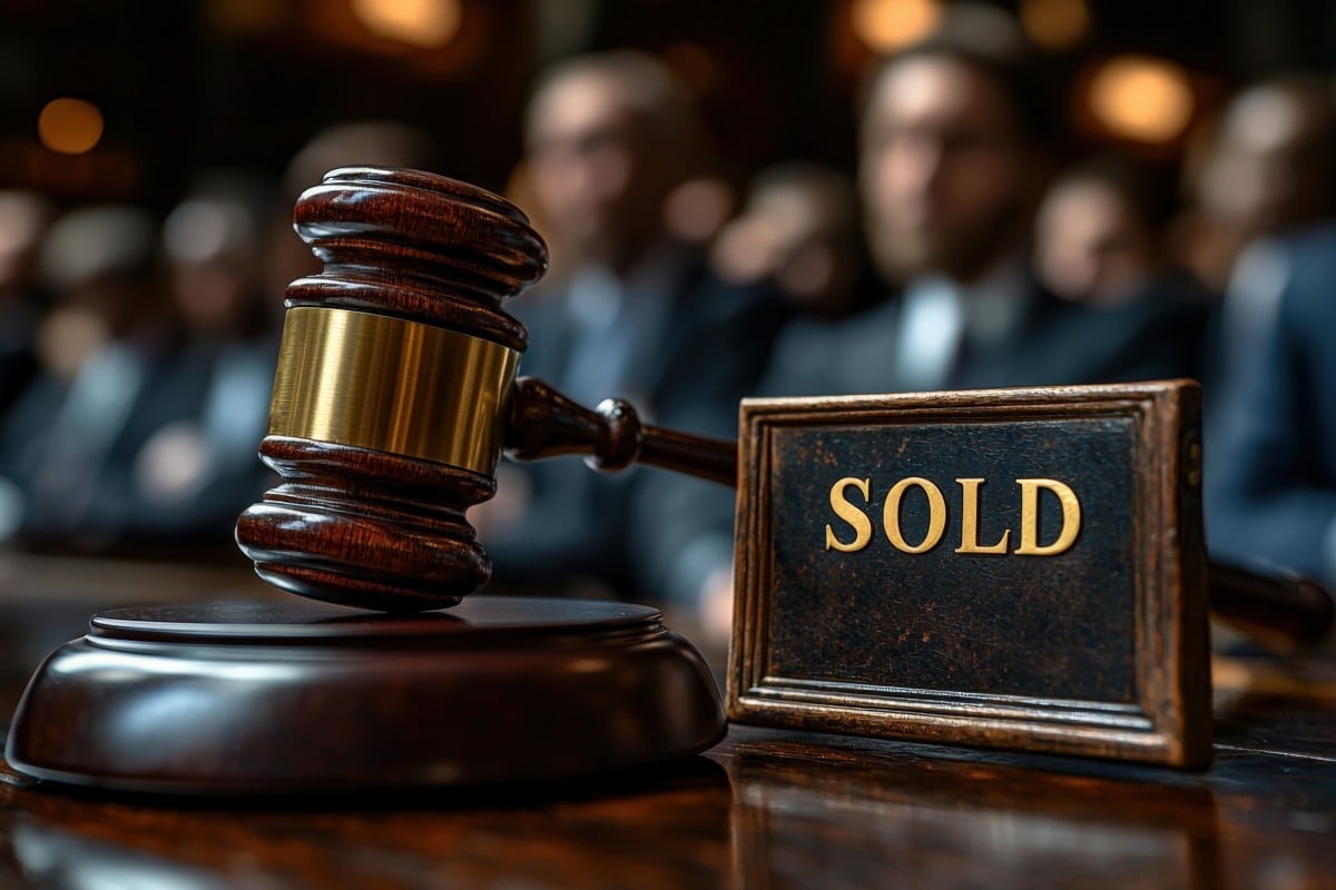 Auction gavel with a sold sign