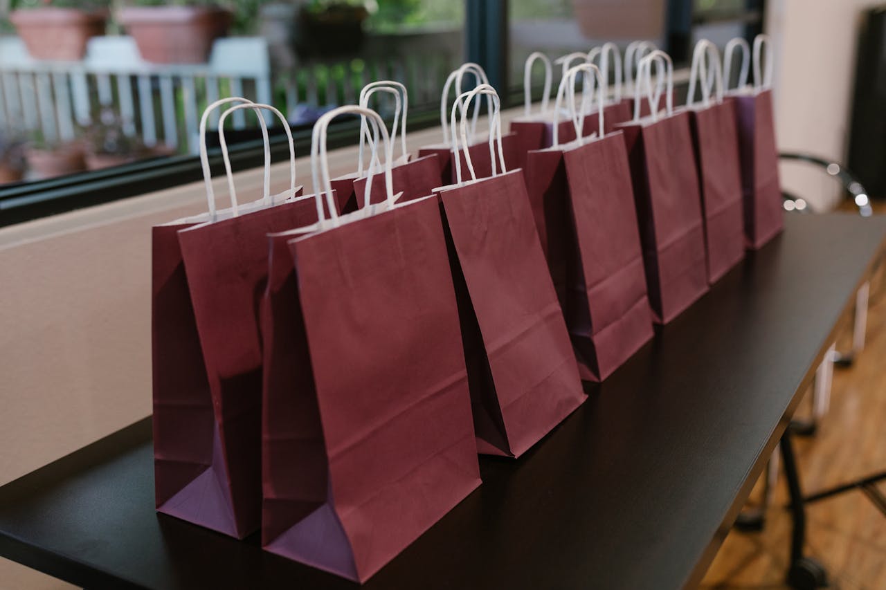 Free gifts in bags at a fundraising event