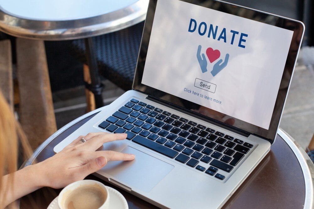 Online donations via laptop