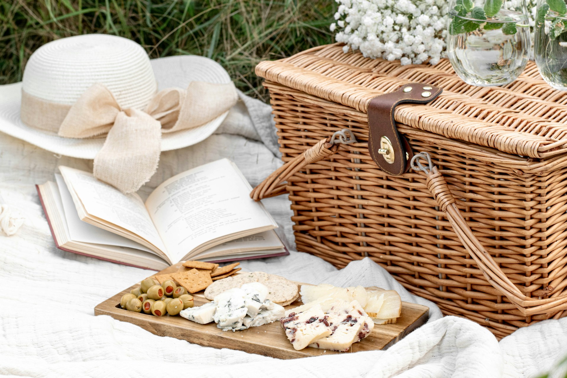 Picnic basket and supplies