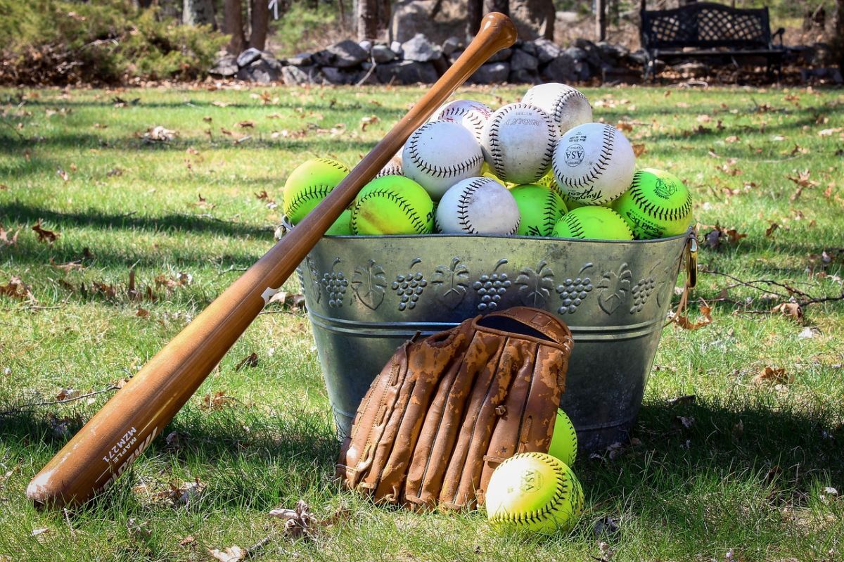 Softball equipment on grass