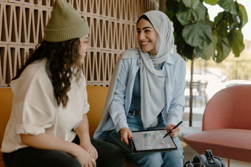 Two women chatting